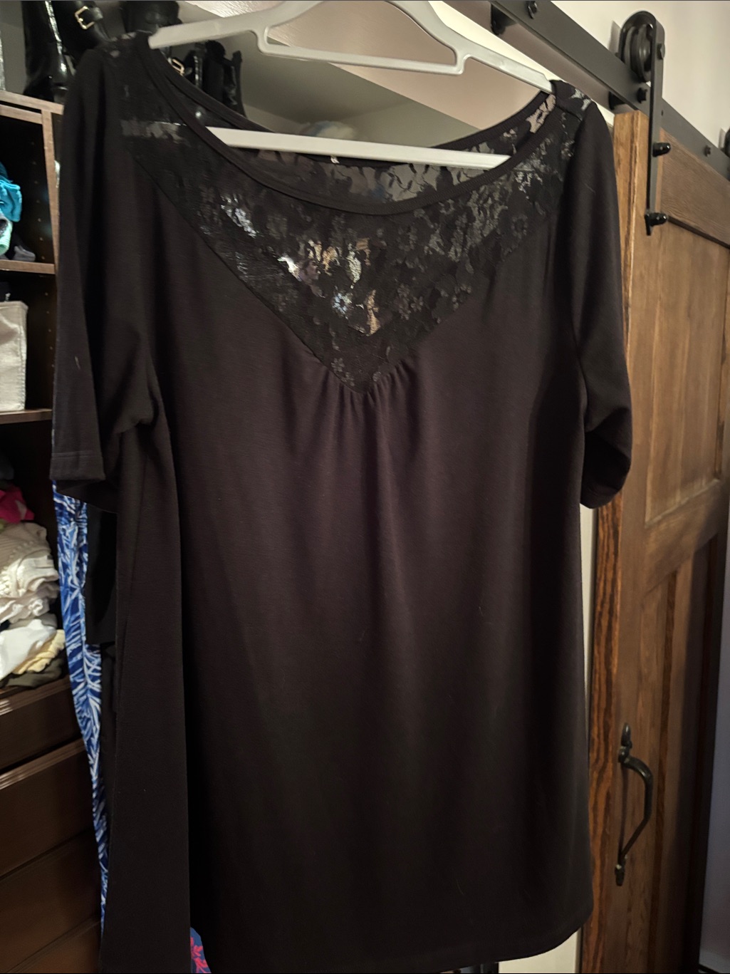 Black Lace-Trim Short Sleeve Women's Top Can Fit To Xl